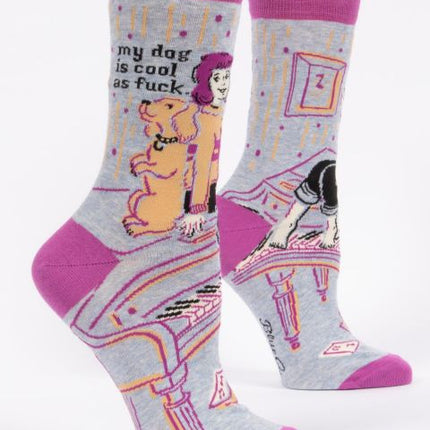 My Dog Is Cool As Fuck Crew Socks- side view