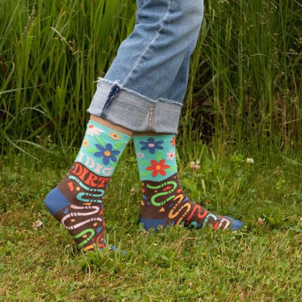 I Dig Dirt Crew Socks- worn by model