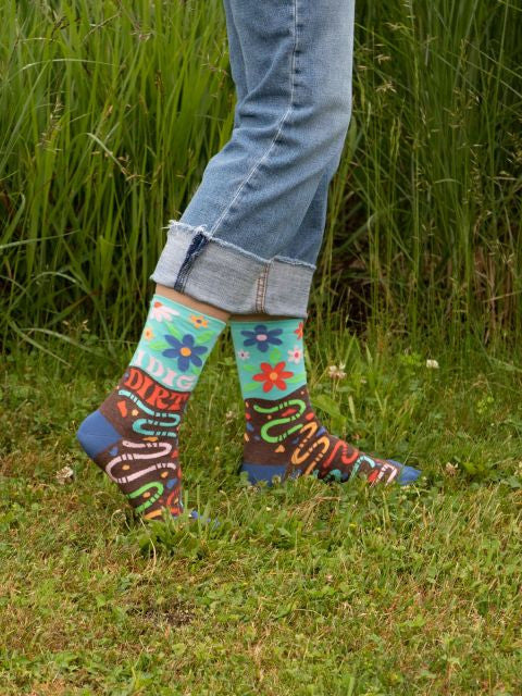 I Dig Dirt Crew Socks- worn by model