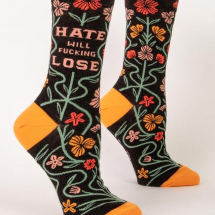 Hate Will Fucking Lose Crew Socks- side view