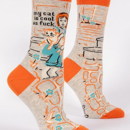 My Cat Is Cool as Fuck Crew Socks- side view