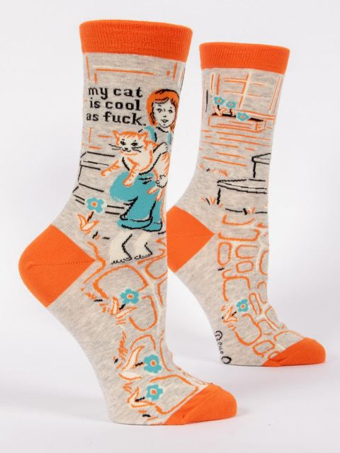 My Cat Is Cool as Fuck Crew Socks- side view