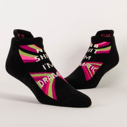 No Shit I'm Dramatic Sneaker Socks L/XL- on foot view