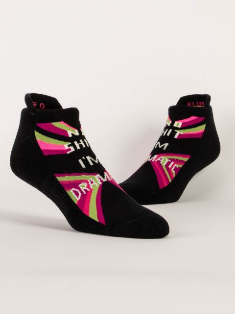 No Shit I'm Dramatic Sneaker Socks L/XL- on foot view