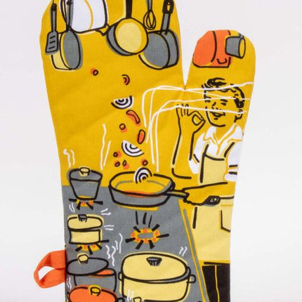 Man With A Pan Oven Mitt- back view