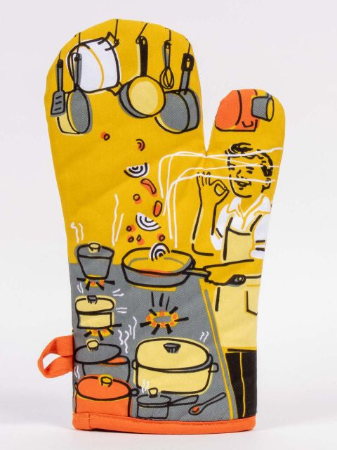 Man With A Pan Oven Mitt- back view
