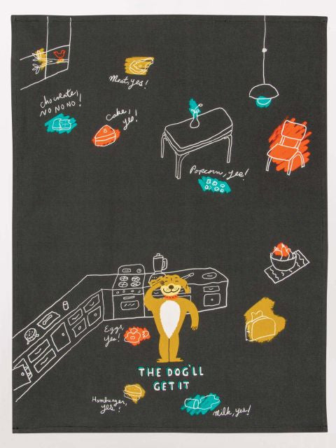 The Dog'll Get It Dish Towel- unfolded