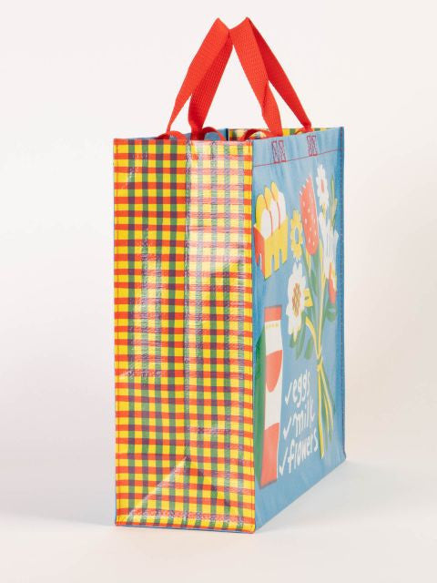 Eggs Milk Flowers Shopping Bag- side view