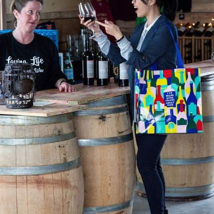 I've Heard Good Things About Wine Shopper Bag- being used