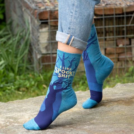 I Like Spooky Shit Crew Socks- worn by model