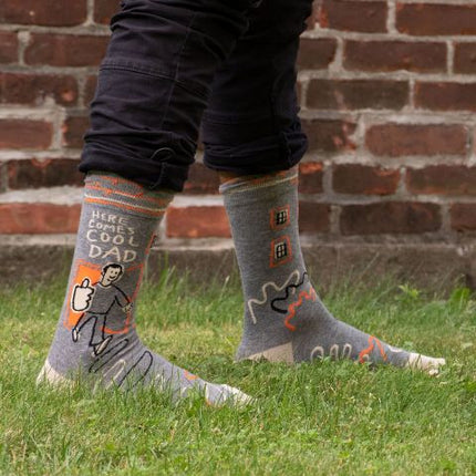 Here Comes Cool Dad Men's Socks- worn by model