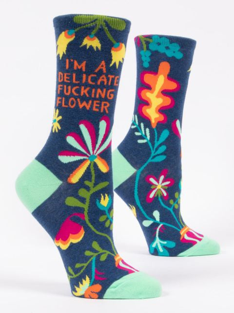 Delicate Fucking Flower Crew Socks- side view