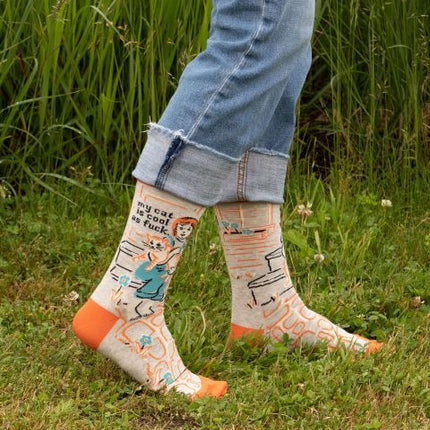 My Cat Is Cool as Fuck Crew Socks- worn by model