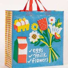 Eggs Milk Flowers Shopping Bag- front view