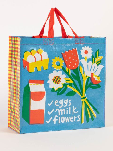 Eggs Milk Flowers Shopping Bag- front view