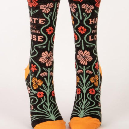 Hate Will Fucking Lose Crew Socks- front view