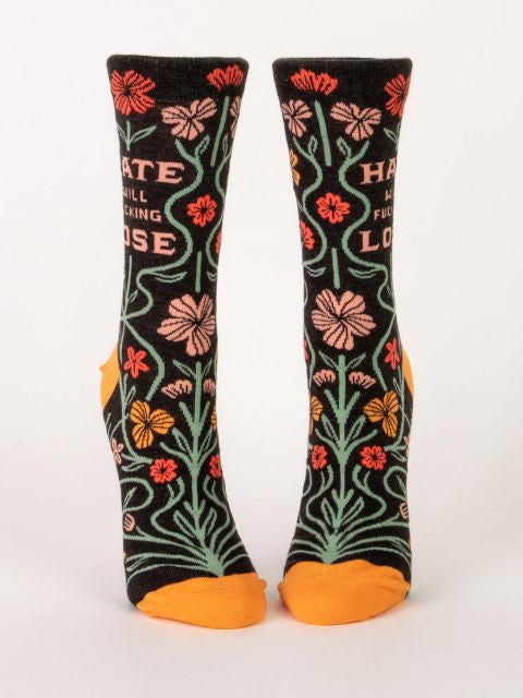 Hate Will Fucking Lose Crew Socks- front view
