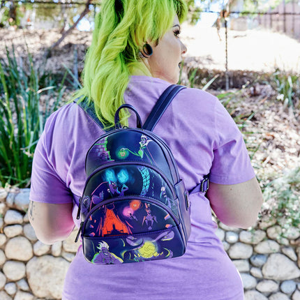 Disney Villains Triple Pocket Glow In The Dark Mini Backpack- worn by model