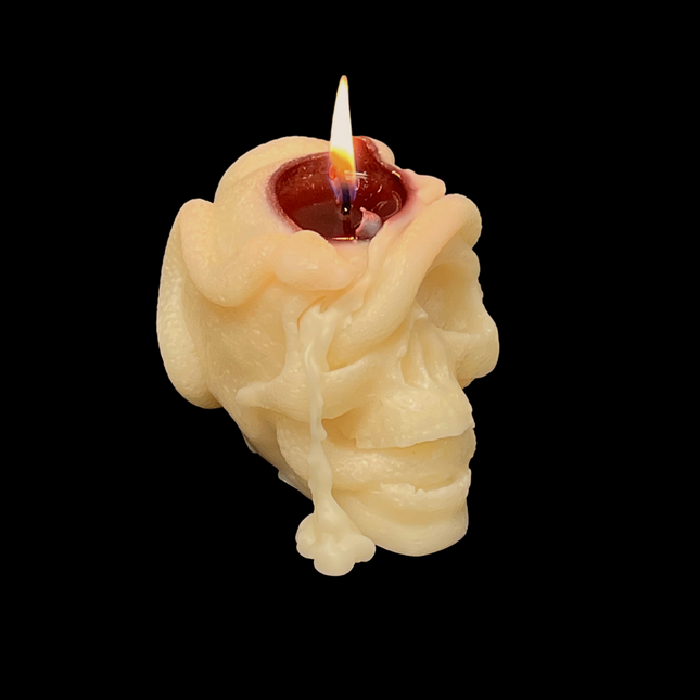 Skull Pillar Candle (Red)- burning