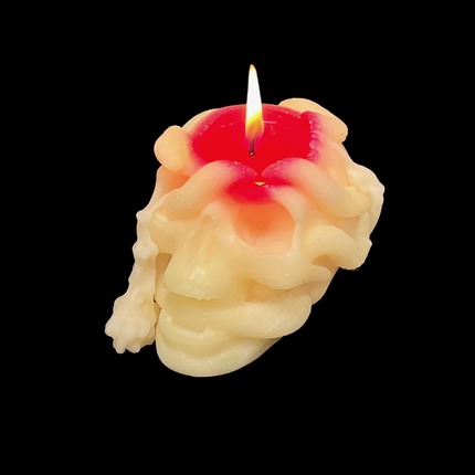 Skull Pillar Candle (Red)- burning