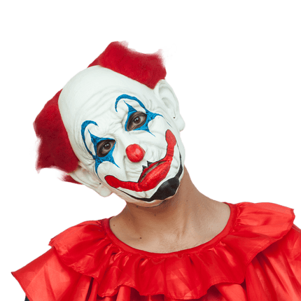 Rosso the Clown Mask- worn by model, close up