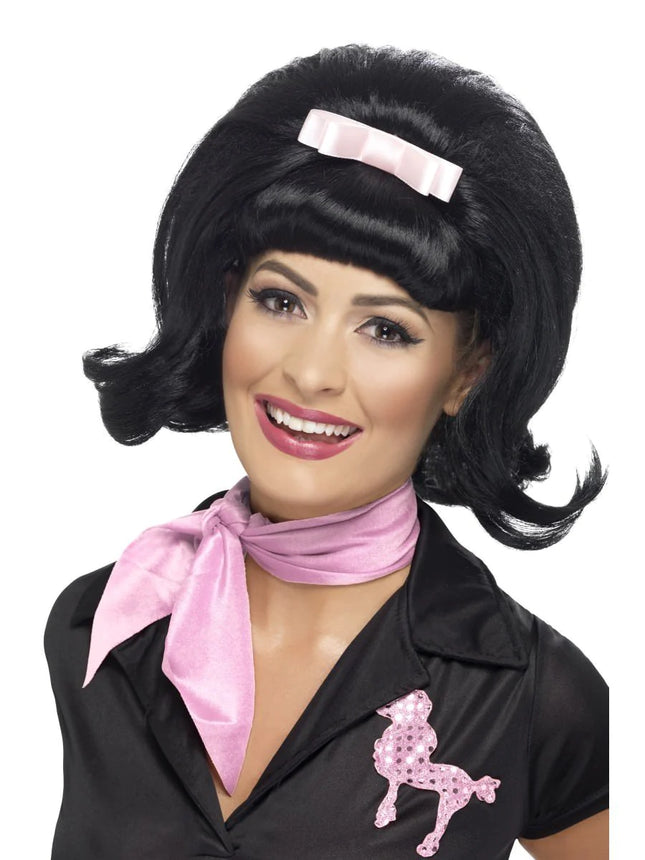 Black 50s Flicked Beehive Bob Wig