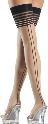 Multi Stripe Top Thigh Highs With Back Seam