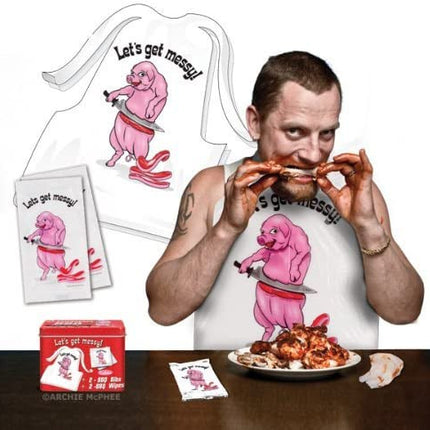 Let's Get Messy BBQ Kit- with model eating bbq