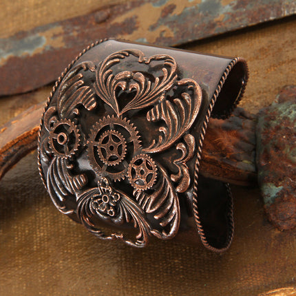 Steampunk Cuff Antique Copper- front view on table