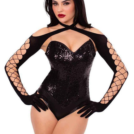 Net & Opaque Gloves Shrug