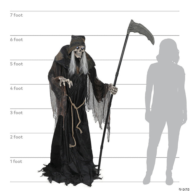 6' Lunging Reaper w/ Digital Eyes Animated Prop- size comparison