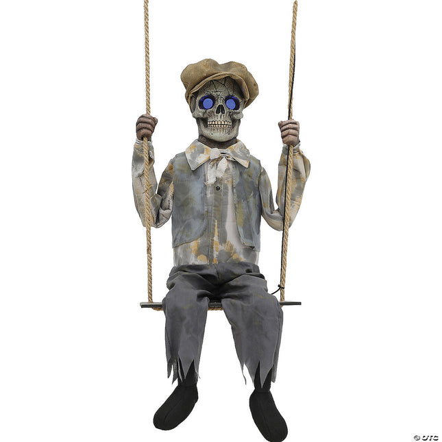 62" Hanging Lightup Animated Swinging Skeleton Boy- front view