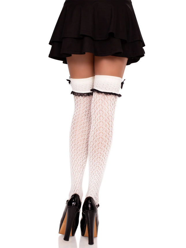 Sofia Crocheted Knee Socks- white, back view