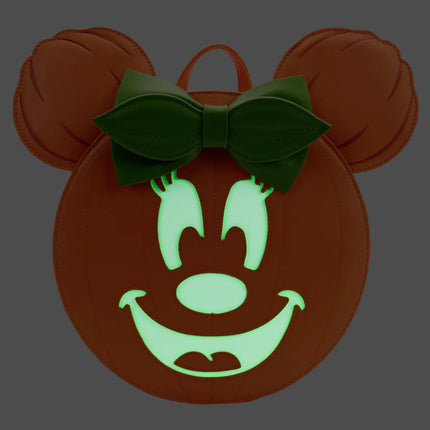 Minnie Mouse Pumpkin Glow In The Dark Mini Backpack- glowing front view