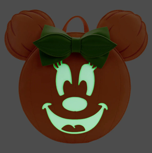 Minnie Mouse Pumpkin Glow In The Dark Mini Backpack- glowing front view
