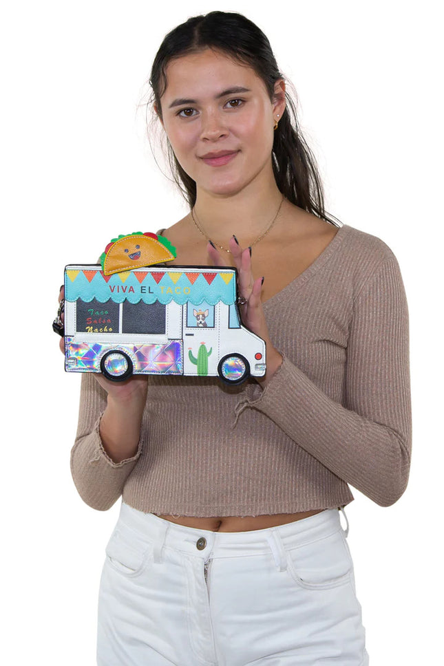 TACO TRUCK CROSS BODY BAG- Model Holding for Size Reference