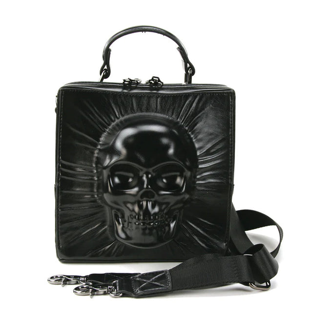 SKULL ENCASED SQUARE HANDHELD BAG- Front View