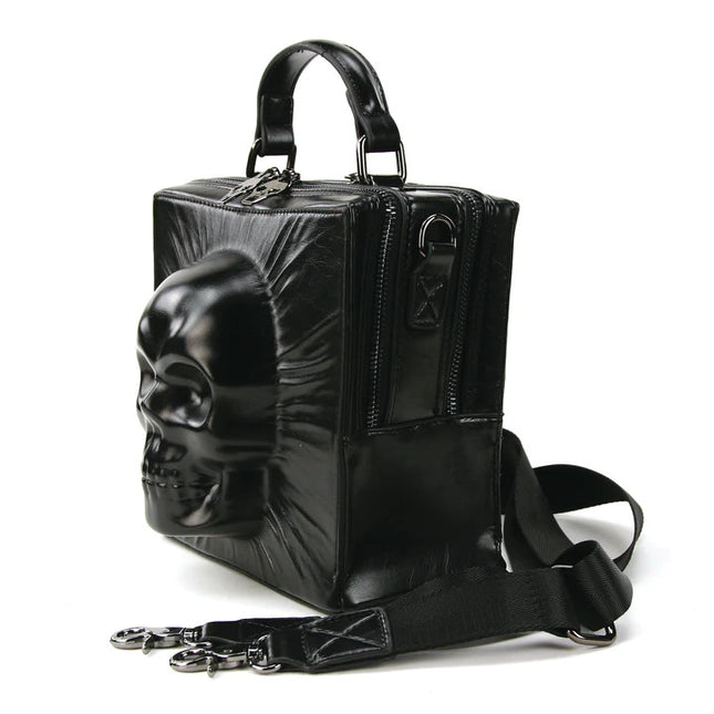 SKULL ENCASED SQUARE HANDHELD BAG- Side View