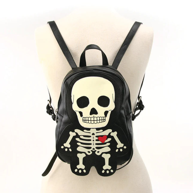 GLOW IN THE DARK SKELETON MAN MINI BACKPACK- On Mannequin Front View