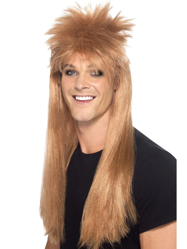 Brown 80s Rocker Mullet Wig