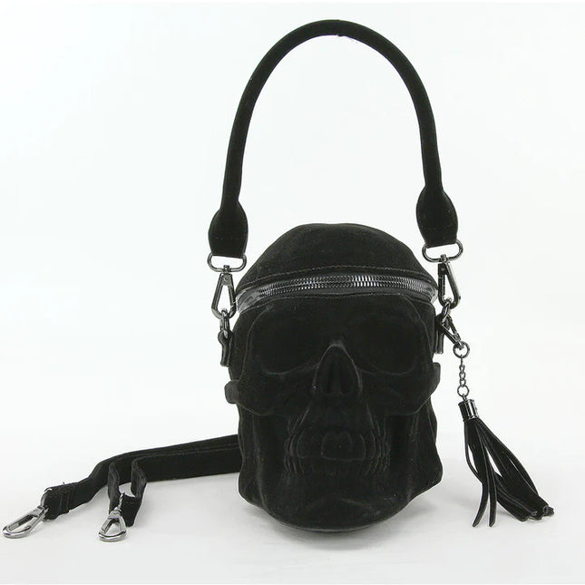 SKULL BAG BLACK VELVET- Front View