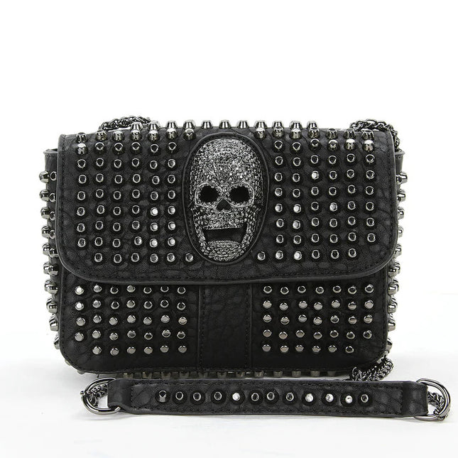 Studded Skull Head Small Shoulder Bag- Front View