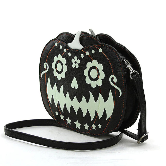 GLOW IN THE DARK JACK O LANTERN CROSSBODY BAG- Sugar Skull Side View