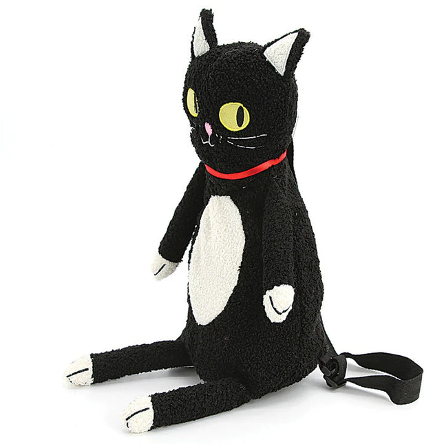 FURRY BLACK CAT BACKPACK- Side View