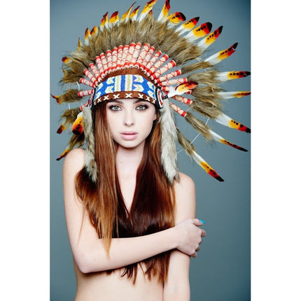 Bk/Rd/Yw Bn Fur Shrt Headdress