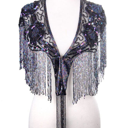 Beaded Shawl w Roses Silvr Silv