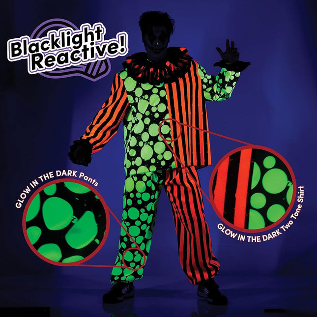 Blacklight Reactive Neon Terror Clown Costume- glowing