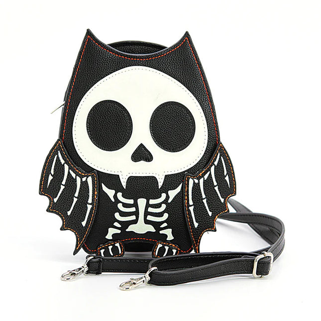 GLOW IN THE DARK SKELETON BAT SHOULDER BAG- Front View