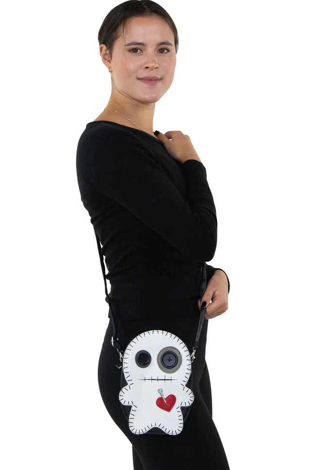 STITCHED VOODOO DOLL SHOULDER CROSSBODY- Model Wearing Side View