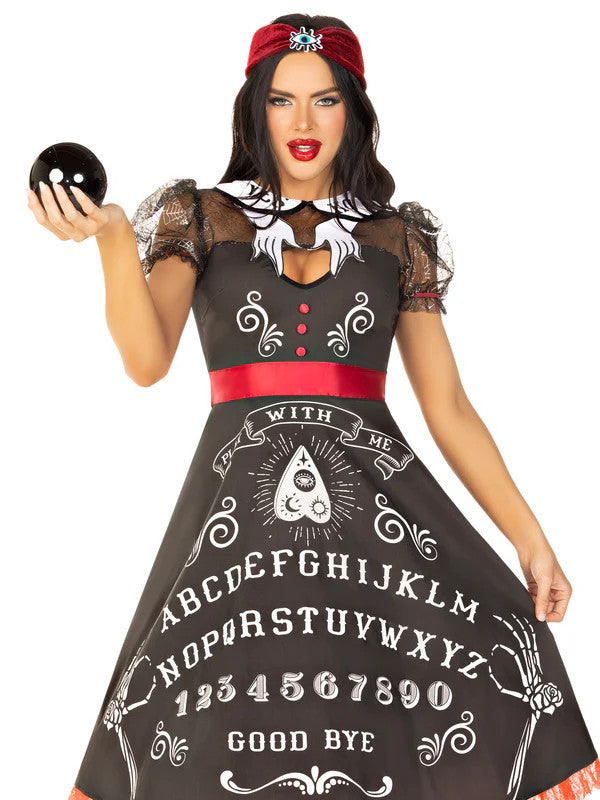 Spooky Board Beauty Costume- front view, close up